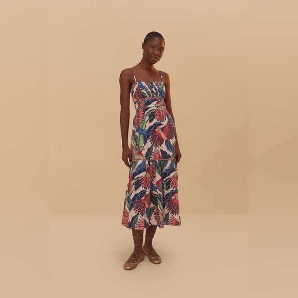 FARM Rio Pink Macaw Flight Midi Dress - Picture 1 of 5